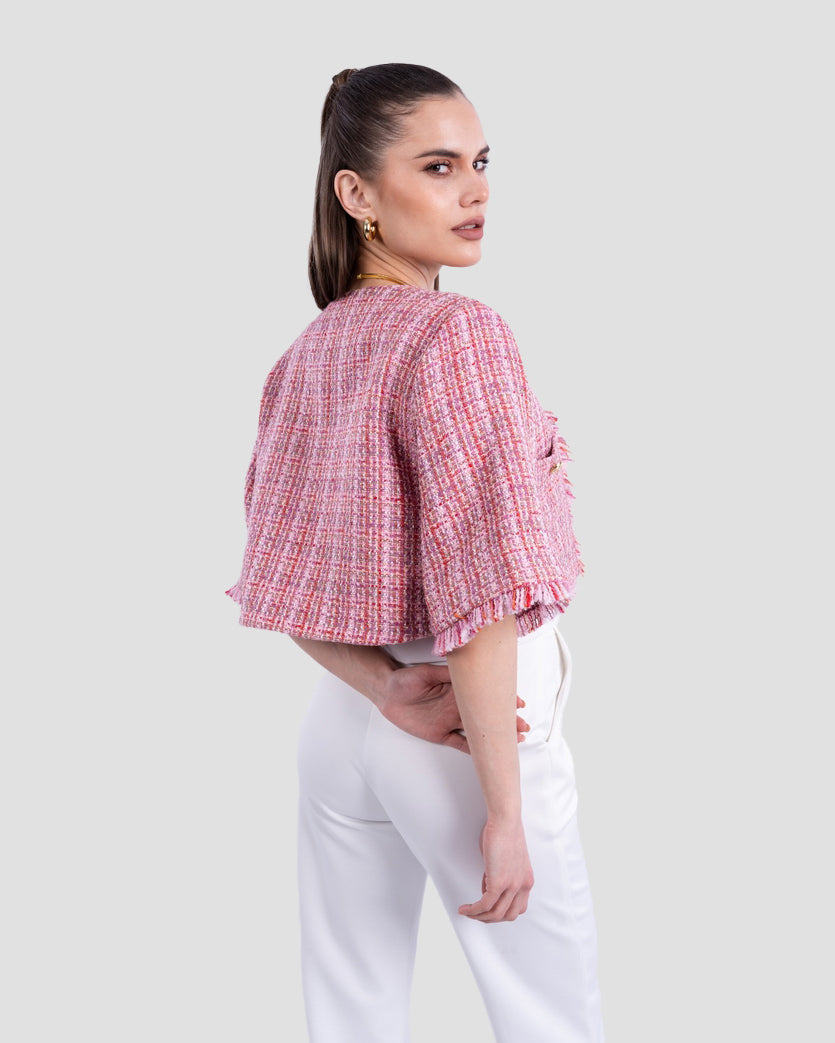 TWEED CROPPED JACKET WITH FRAYED EDGES