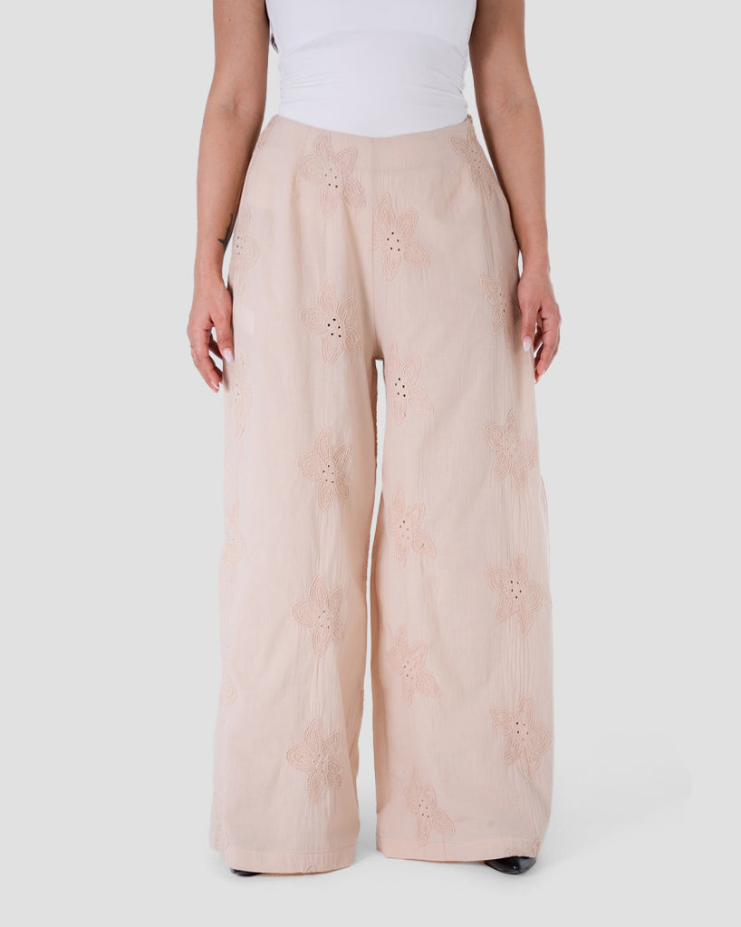 WIDE-LEG EMBROIDERED PANTS