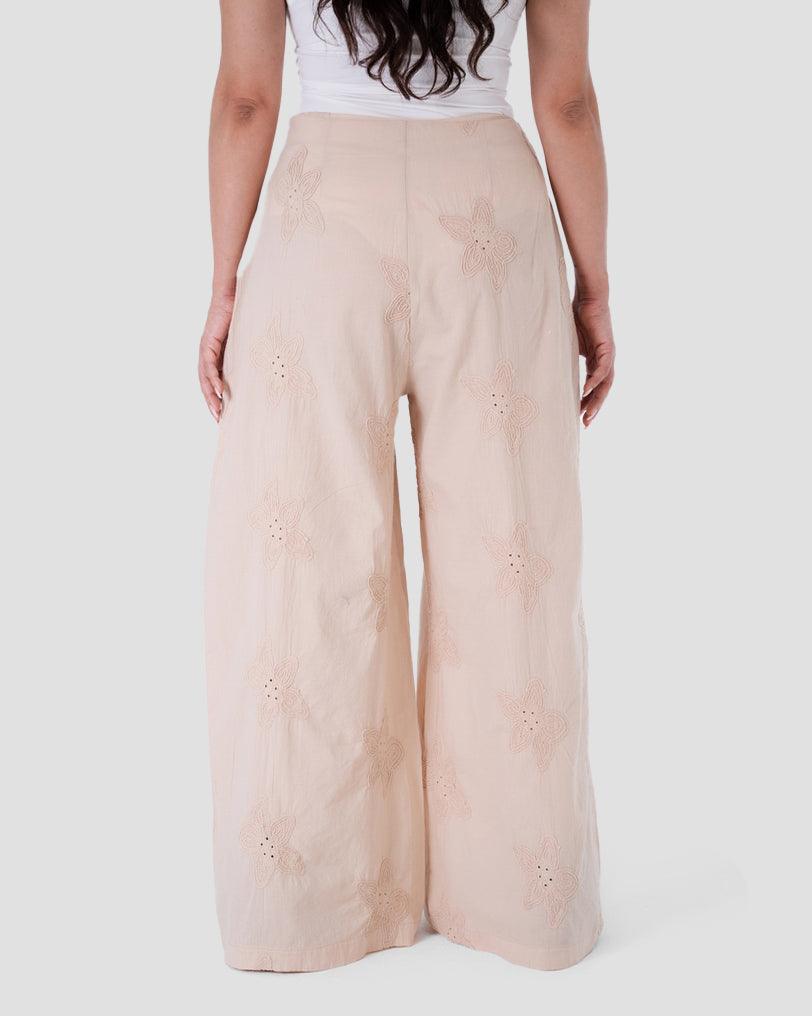 WIDE-LEG EMBROIDERED PANTS