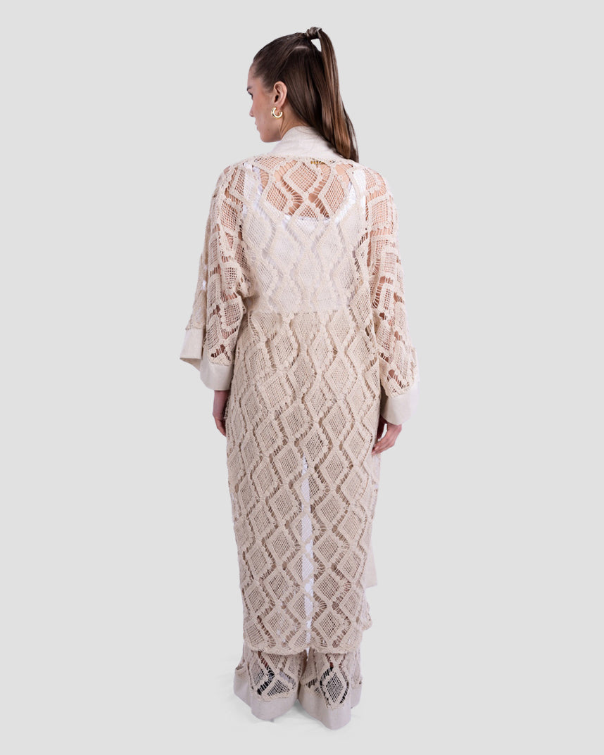 OPEN-KNIT LONG KIMONO WITH WIDE SLEEVES