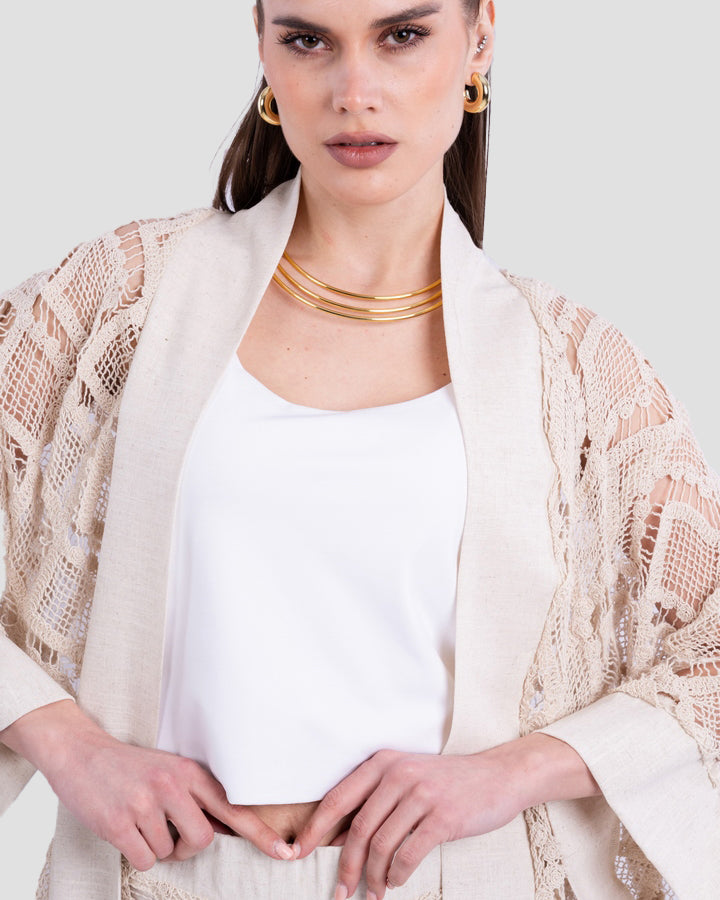 OPEN-KNIT LONG KIMONO WITH WIDE SLEEVES