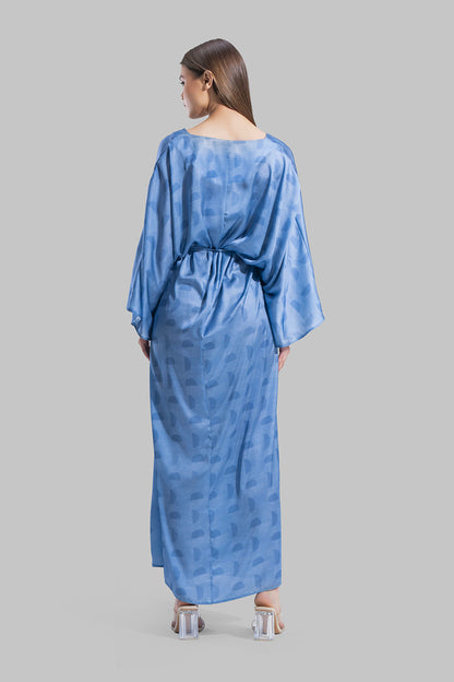 Oversized maxi dress featuring a V-neckline and wide kimono-style sleeves.