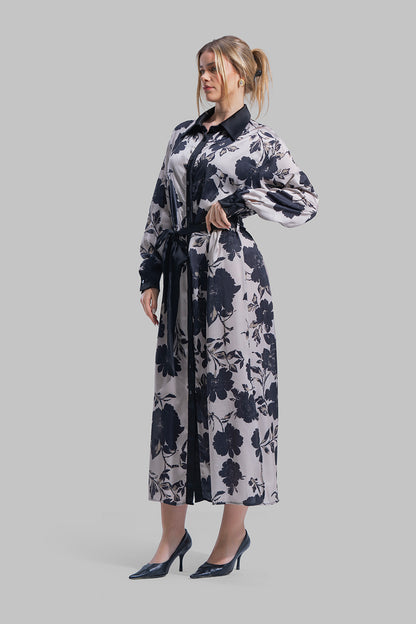 Printed Satin Shirt Dress