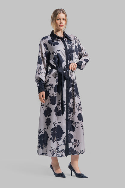 Printed Satin Shirt Dress