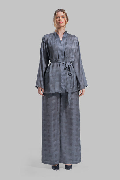 Long sleeve Cardigan with a wrap-style front.