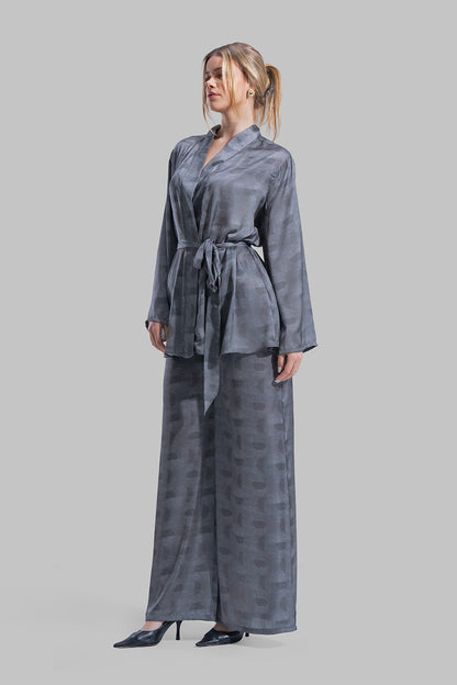 Long sleeve Cardigan with a wrap-style front.