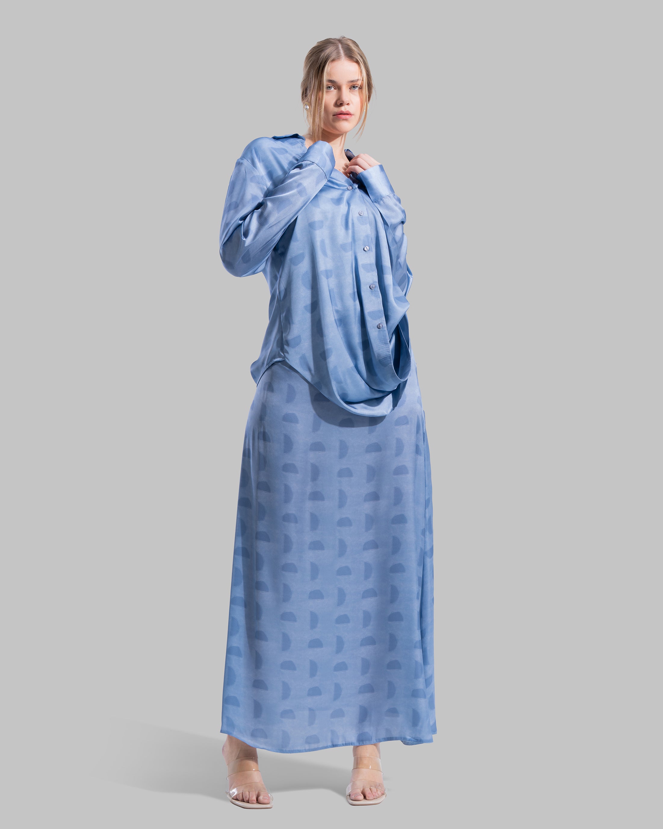 High-waisted midi skirt with a clean waistband.