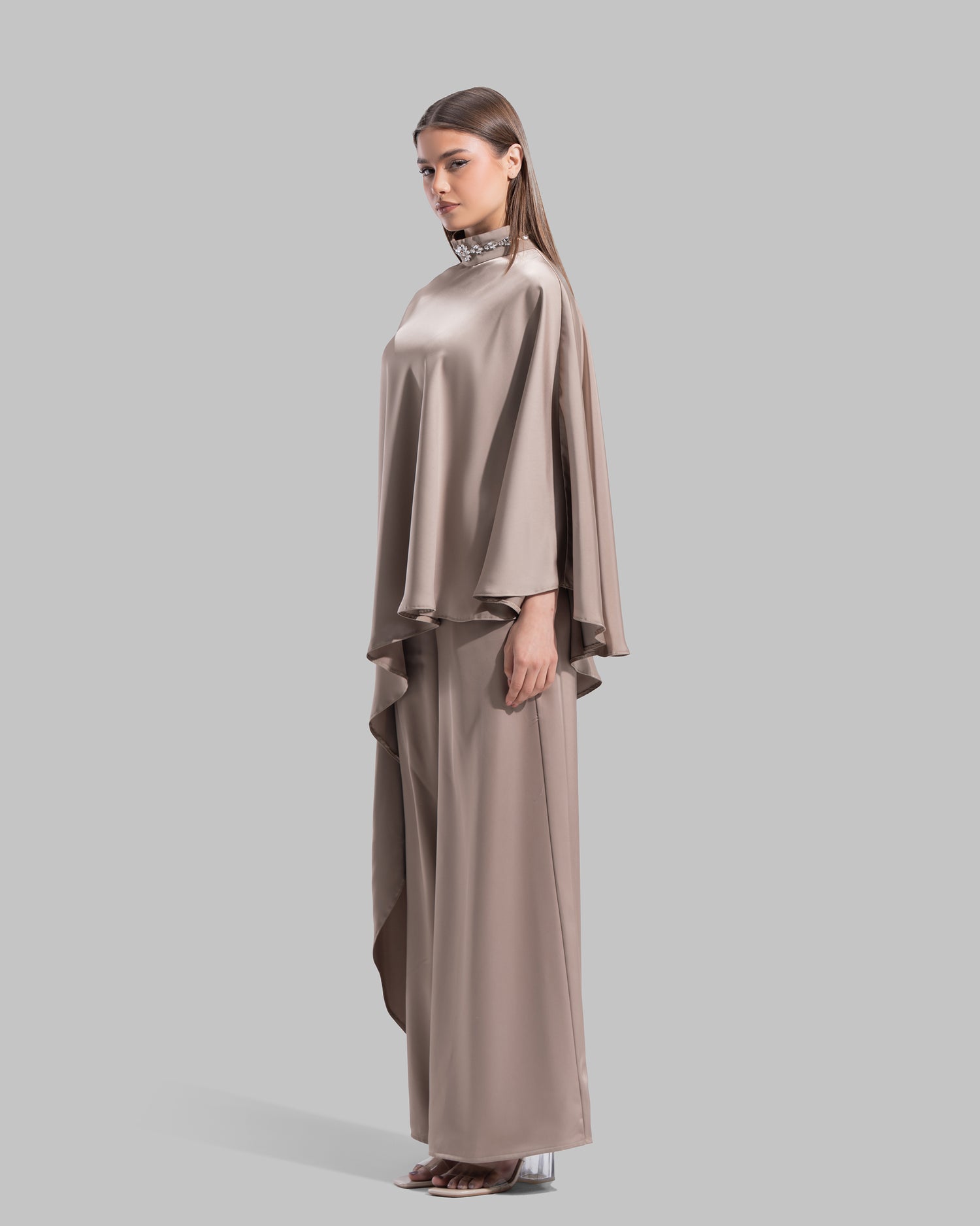 Asymmetric Satin Cape