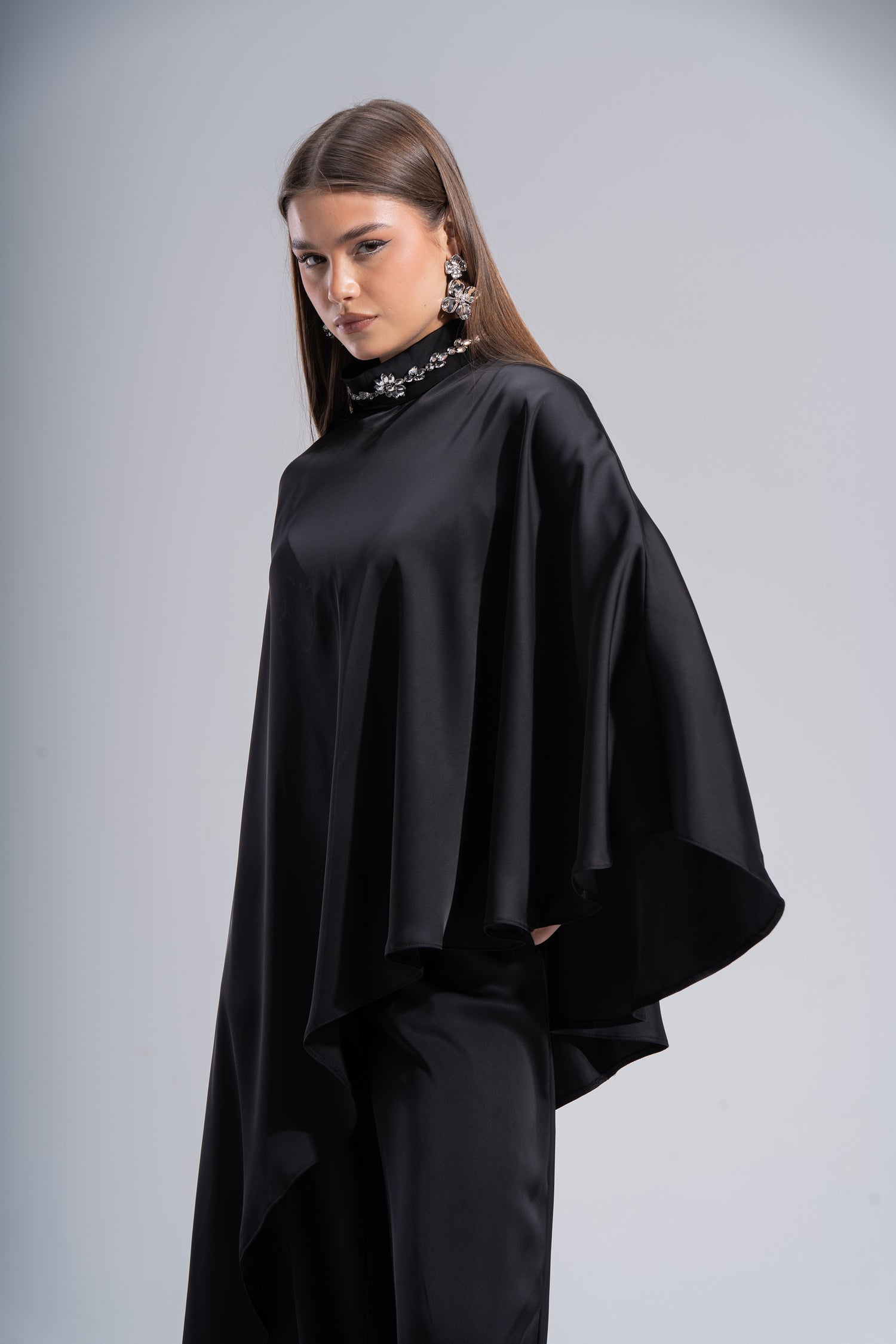 Asymmetric Satin Cape