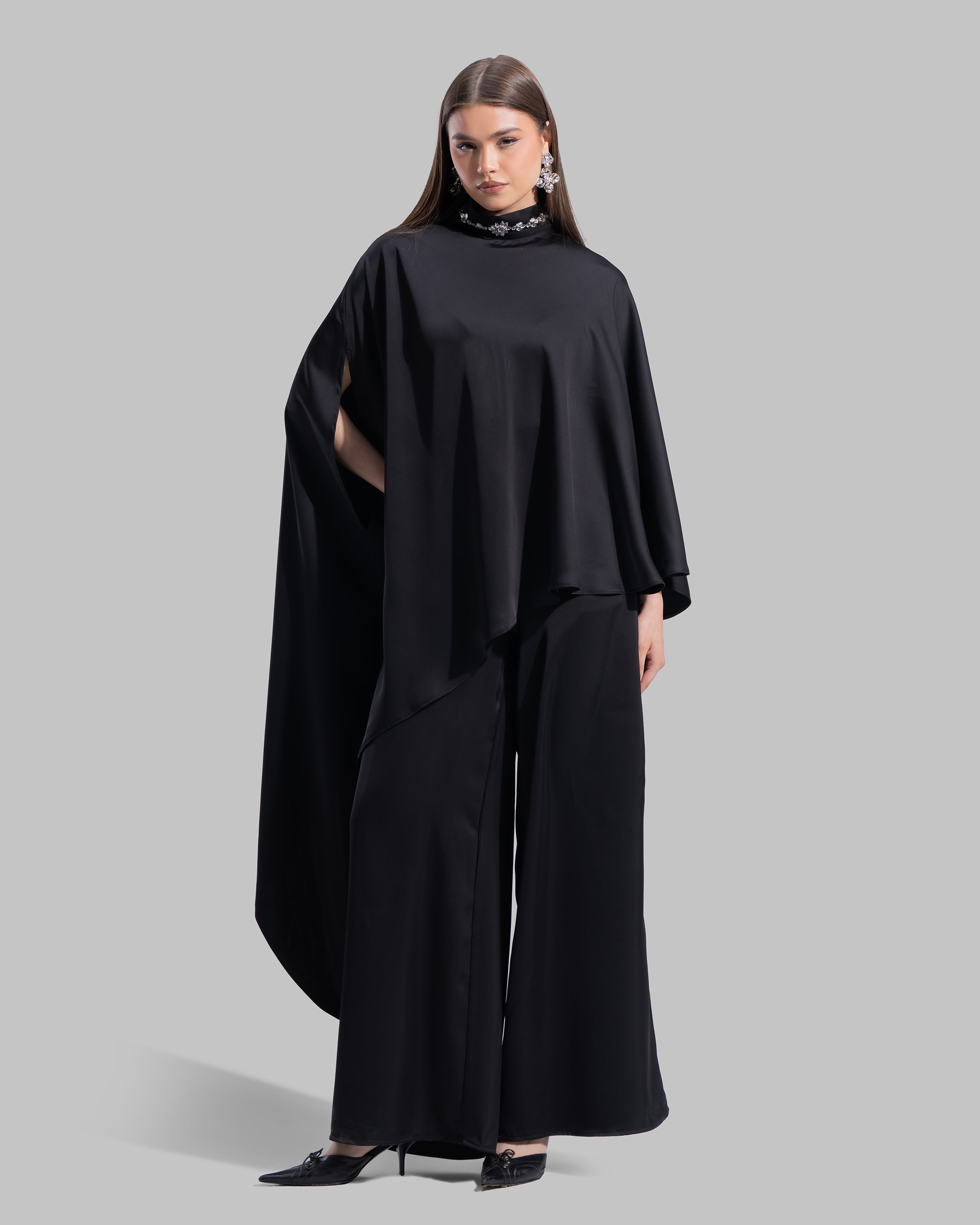 Asymmetric Satin Cape