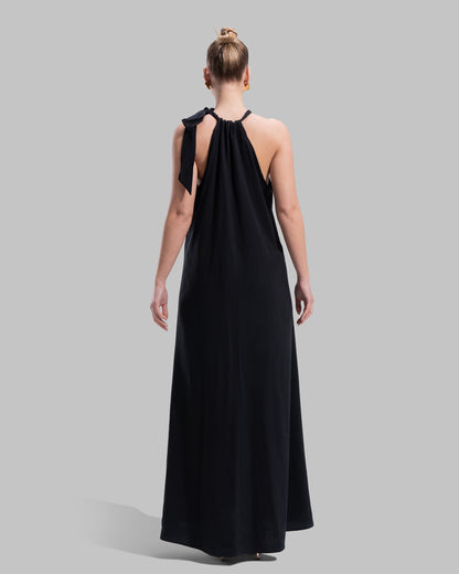 Long dress with a halter neckline.