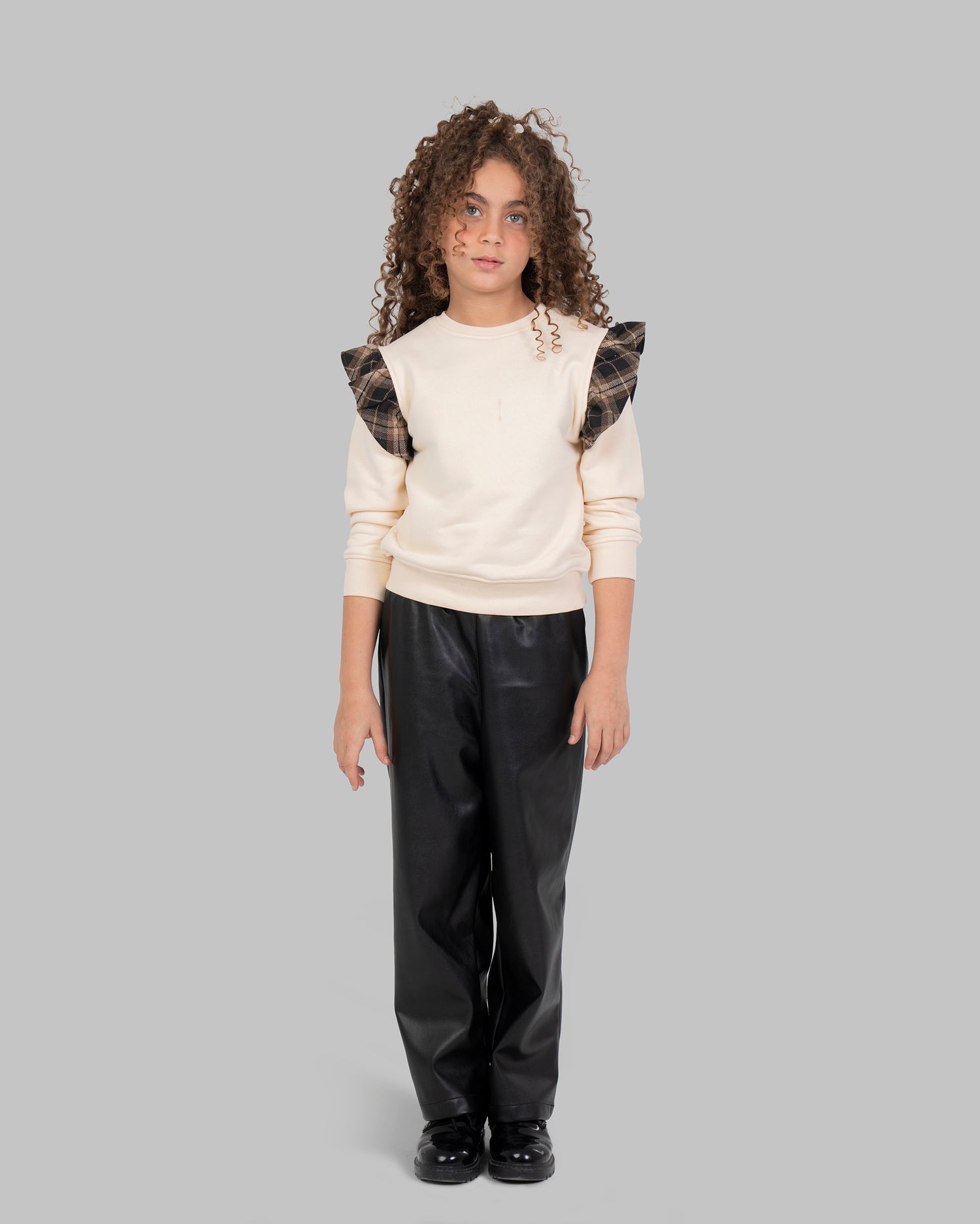 Leather straight Trousers with Elastic Waistband.