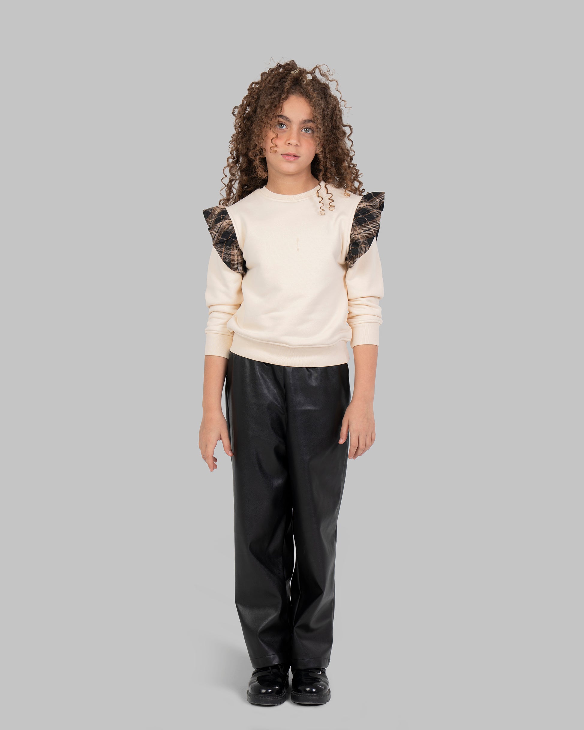 Leather straight Trousers with Elastic Waistband.