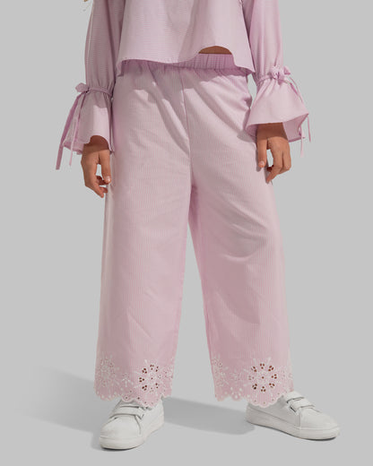 Striped cropped top with bow-detail flare sleeves.