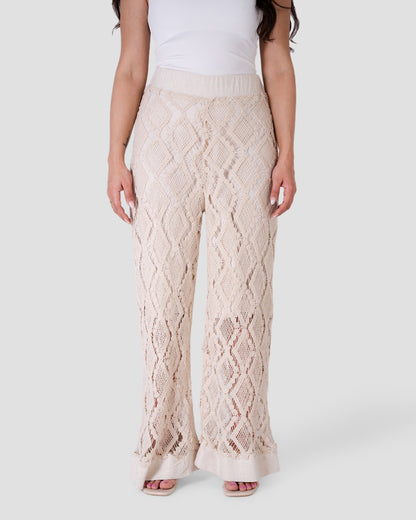 CROCHET KNIT WIDE-LEG TROUSERS