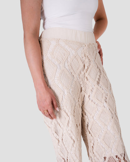 CROCHET KNIT WIDE-LEG TROUSERS