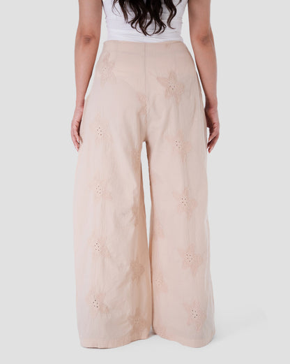 EMBROIDERED WIDE-LEG TROUSERS