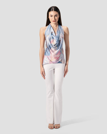 Satin halter neck top with back tie