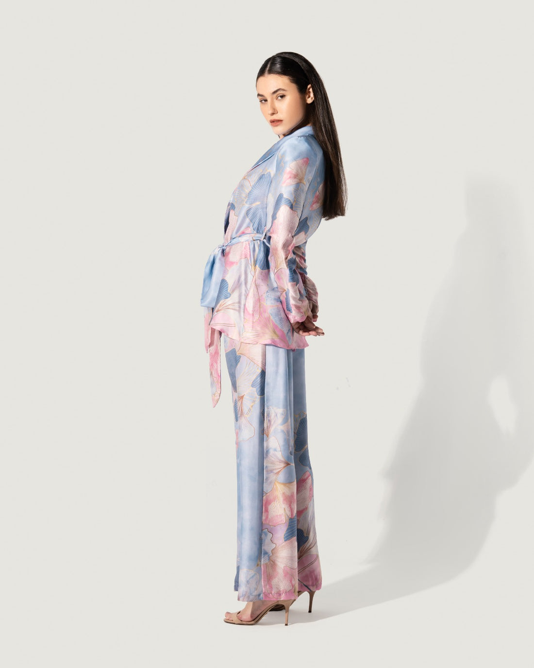 SATIN FLOWERS BLAZER WITH BELT