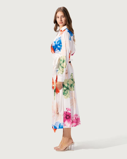 Pleated midi skirt crafted , featuring an all-over watercolor floral print