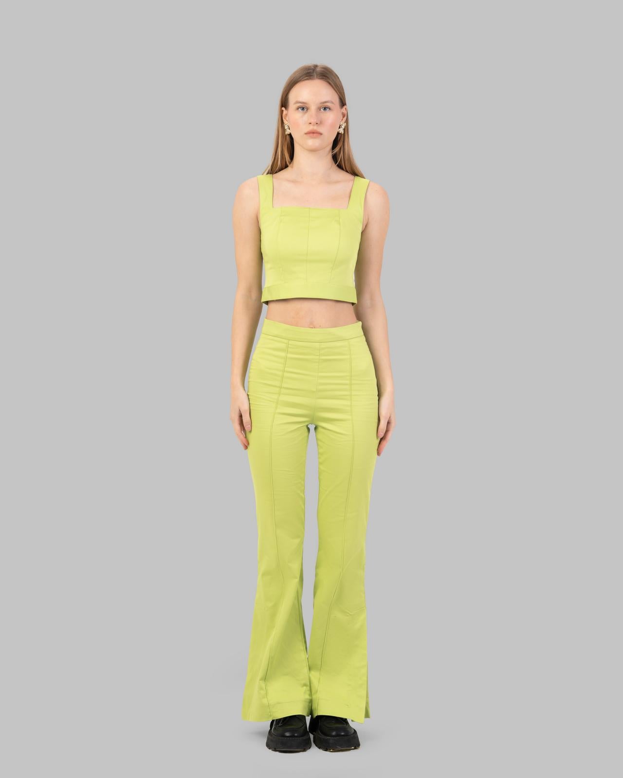 High-Waist Flared Trousers.