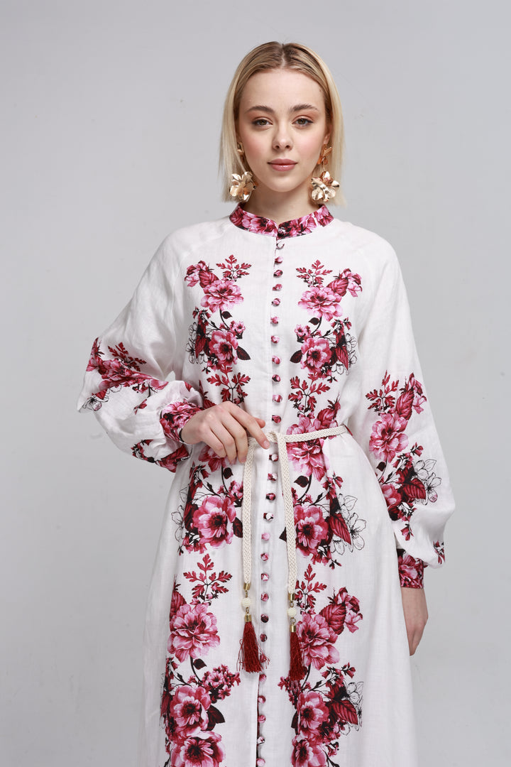 FLORAL LINEN SHIRT DRESS